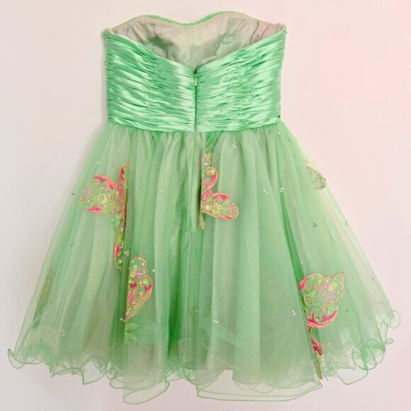 RARE Sherri Hill Green Butterfly Crystal Strapless Tulle Mini Gown Dress b56E - Picture 5 of 11